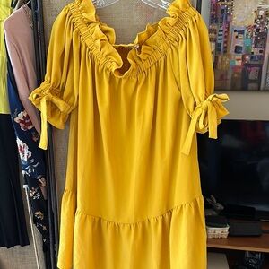 Symphony-Yellow Ruffle Off-Shoulder Dress